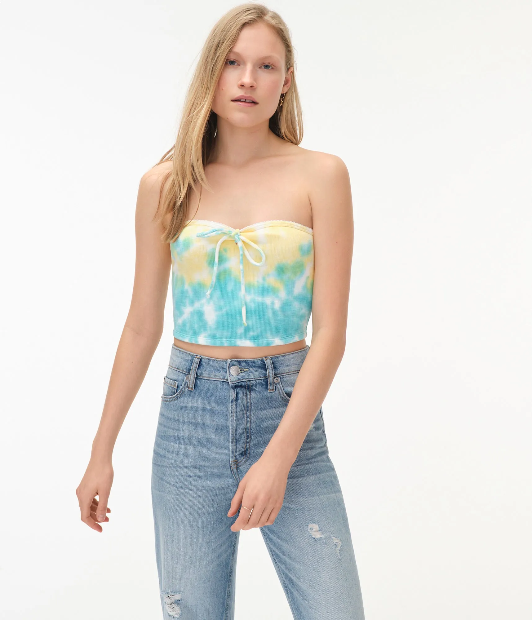 Aeropostale Damen Tie-Dye Umhängbarer Träger-/Röhren-Top - Gelb - Größe XL - Baumwolle - Teen Mode & Bekleidung Luminary Grün Aeropostale