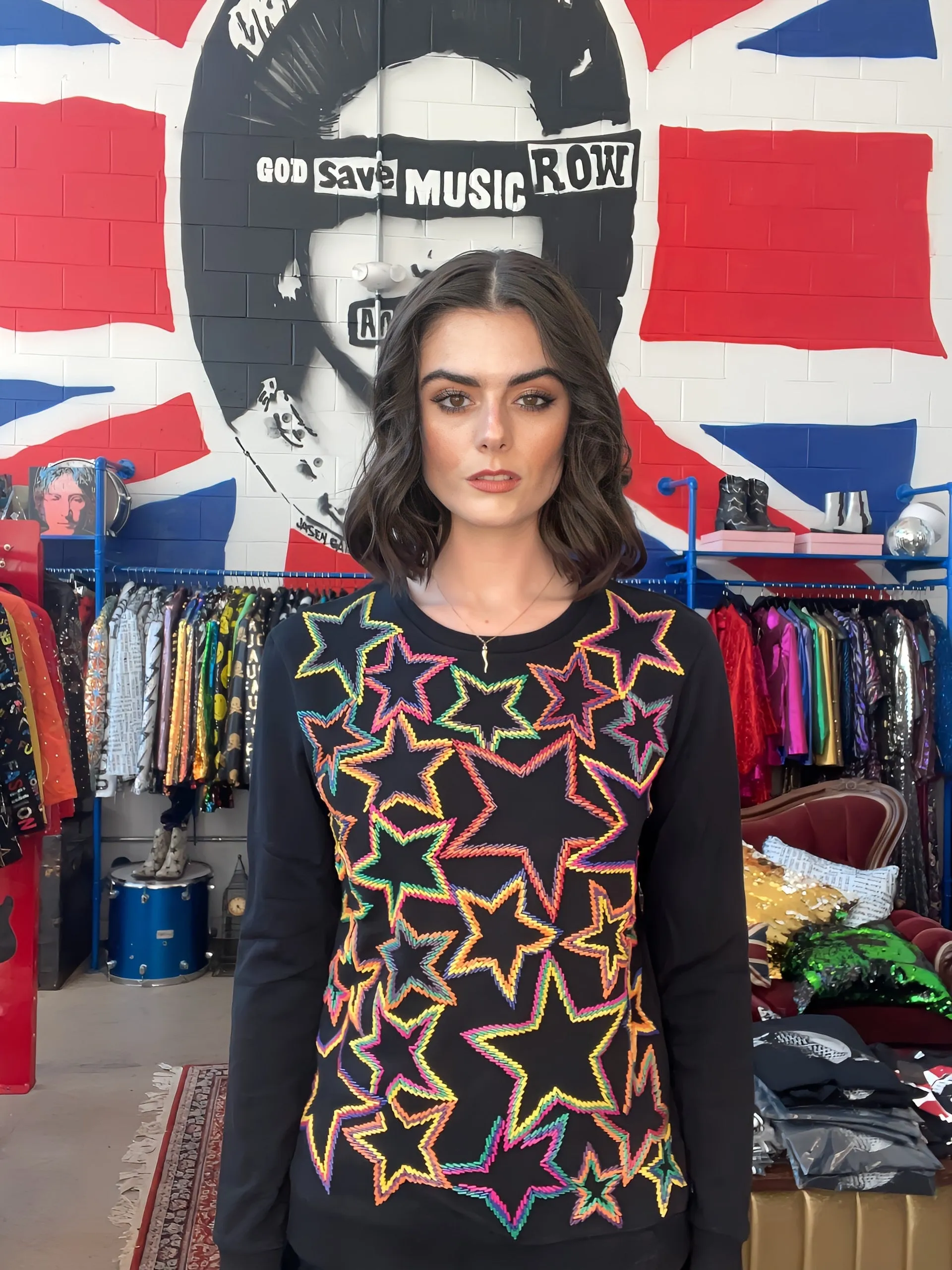 Any Old Iron Sweatshirt in leuchtenden Farben mit Sternmotiv