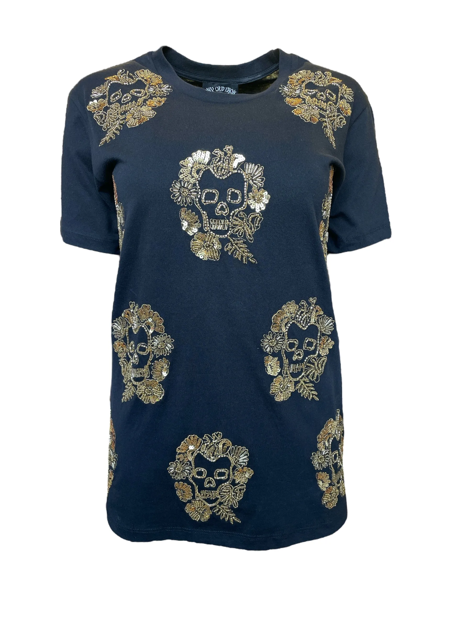 Jedes Alteisen-Blumen-Totenkopf-T-Shirt