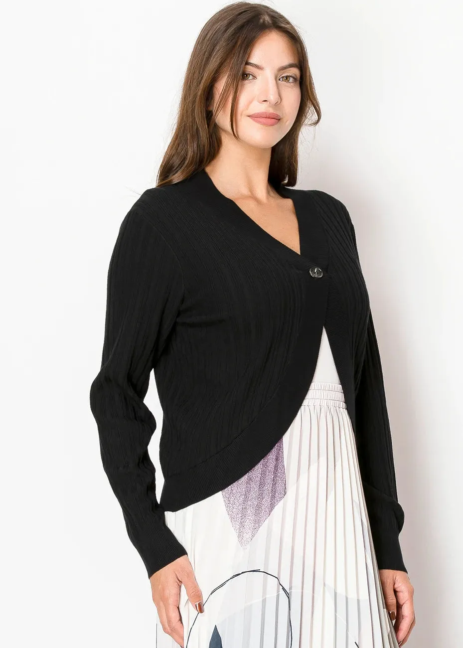 Schwarzer Rippstrick-Cardigan