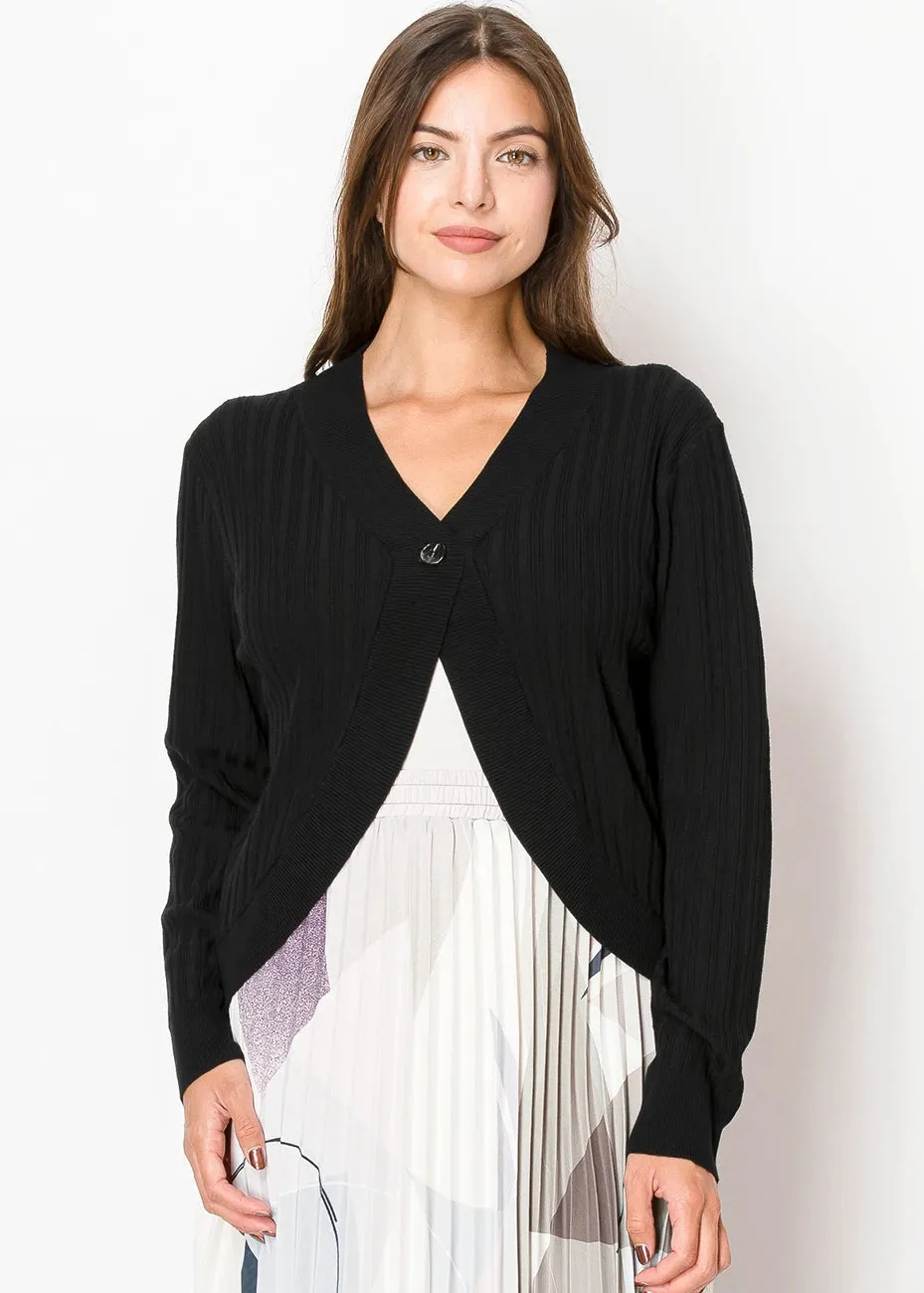 Schwarzer Rippstrick-Cardigan