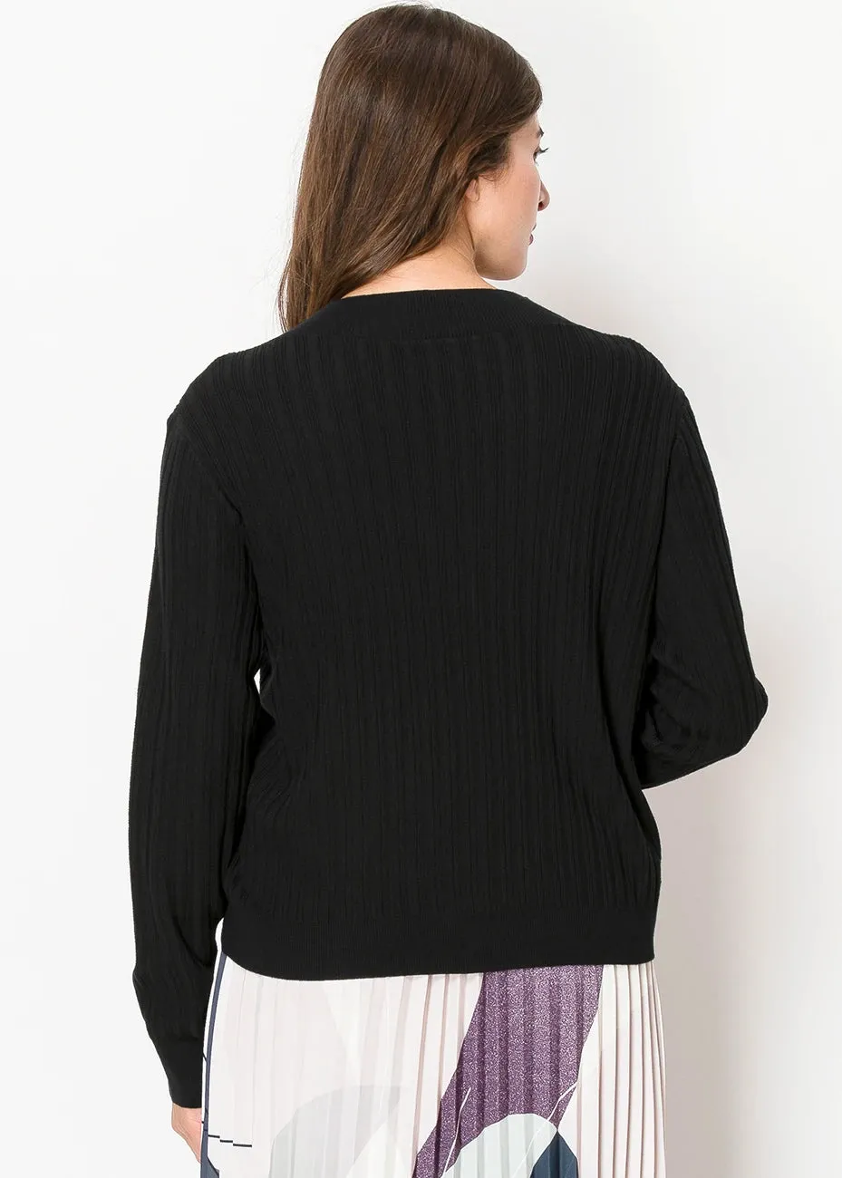 Schwarzer Rippstrick-Cardigan