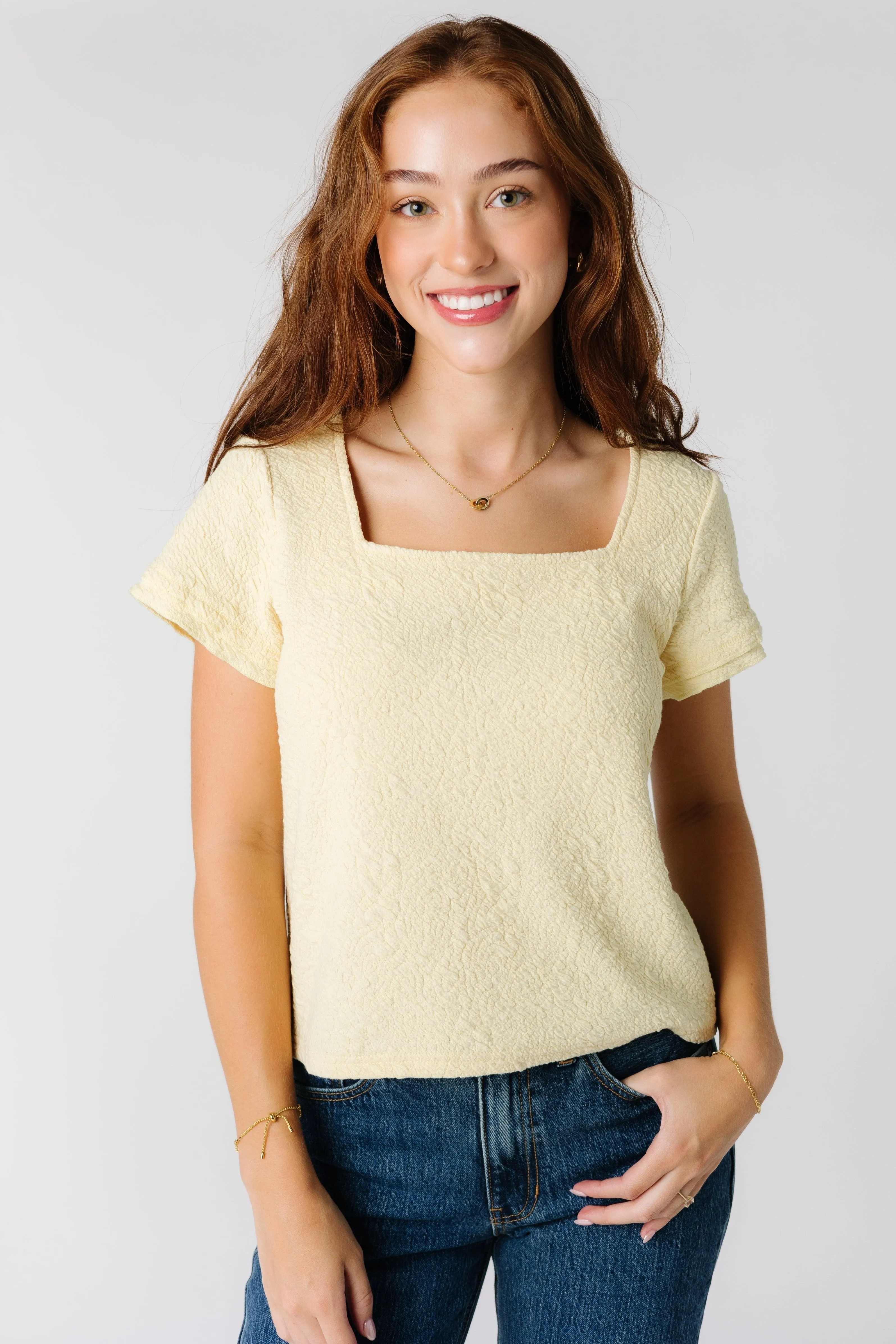 Brass & Roe Texturiertes Quadrat-Ausschnitt Top