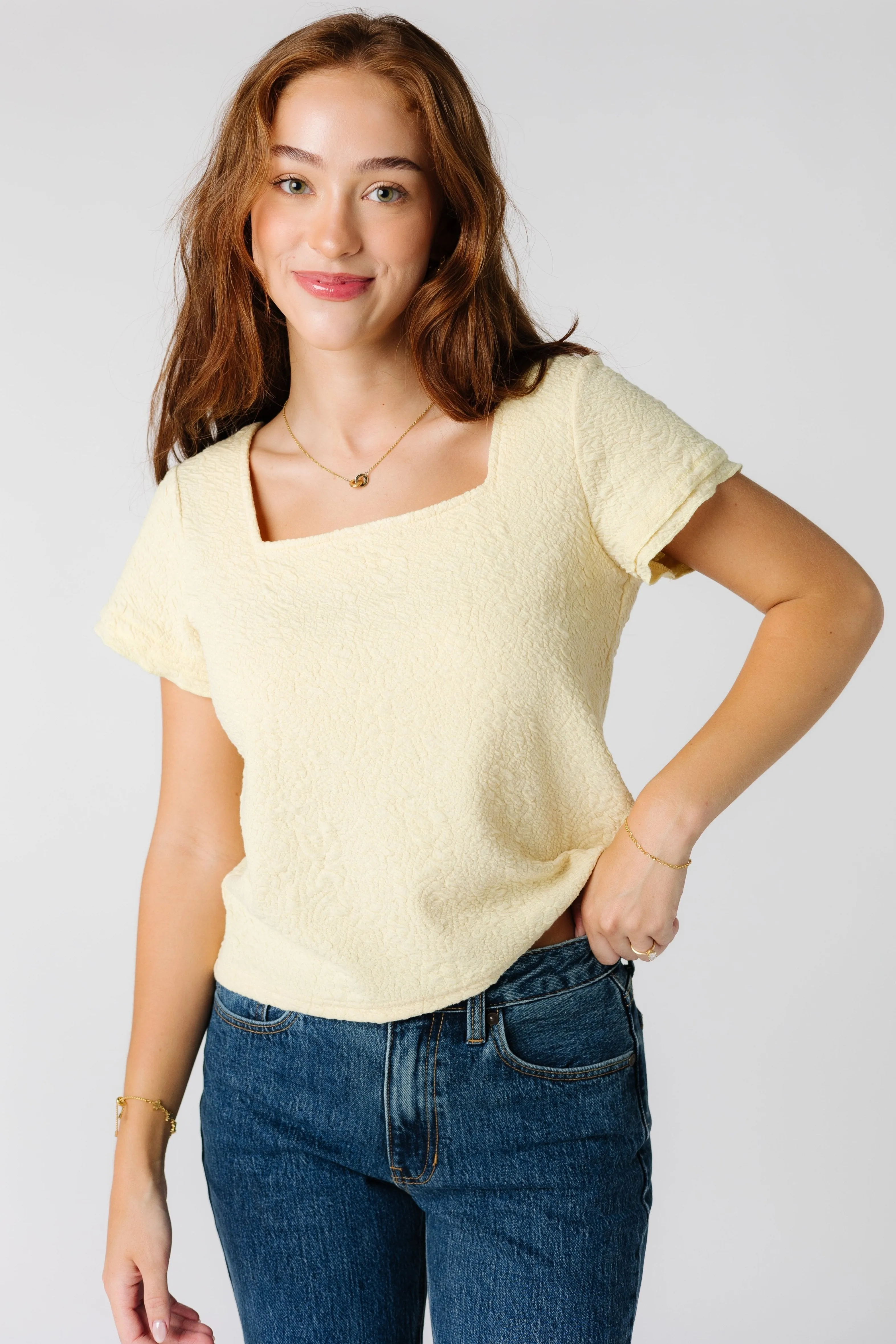 Brass & Roe Texturiertes Quadrat-Ausschnitt Top