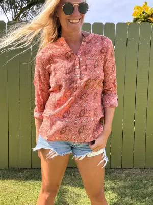 CARVE Dylan Gauze Hemd - Hell Henna Paisley