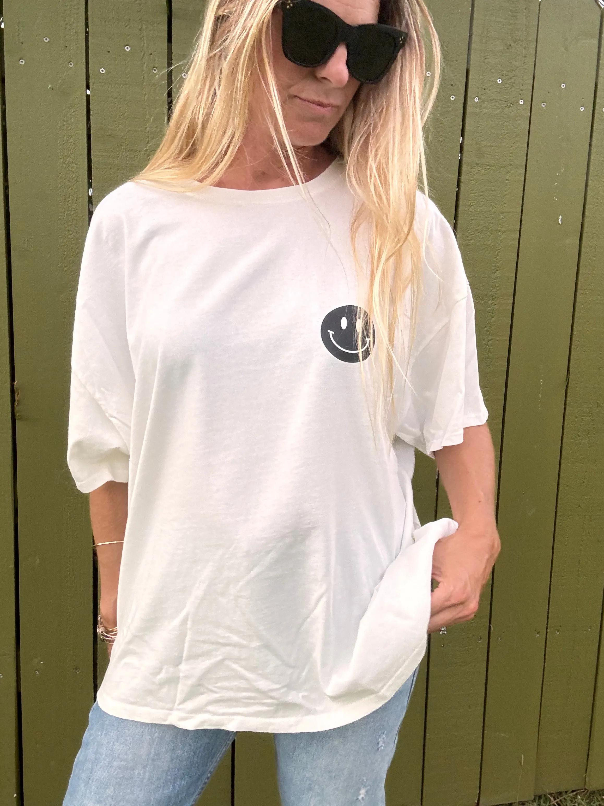 Check My Smile Übergrößen-T-Shirt - Weiß