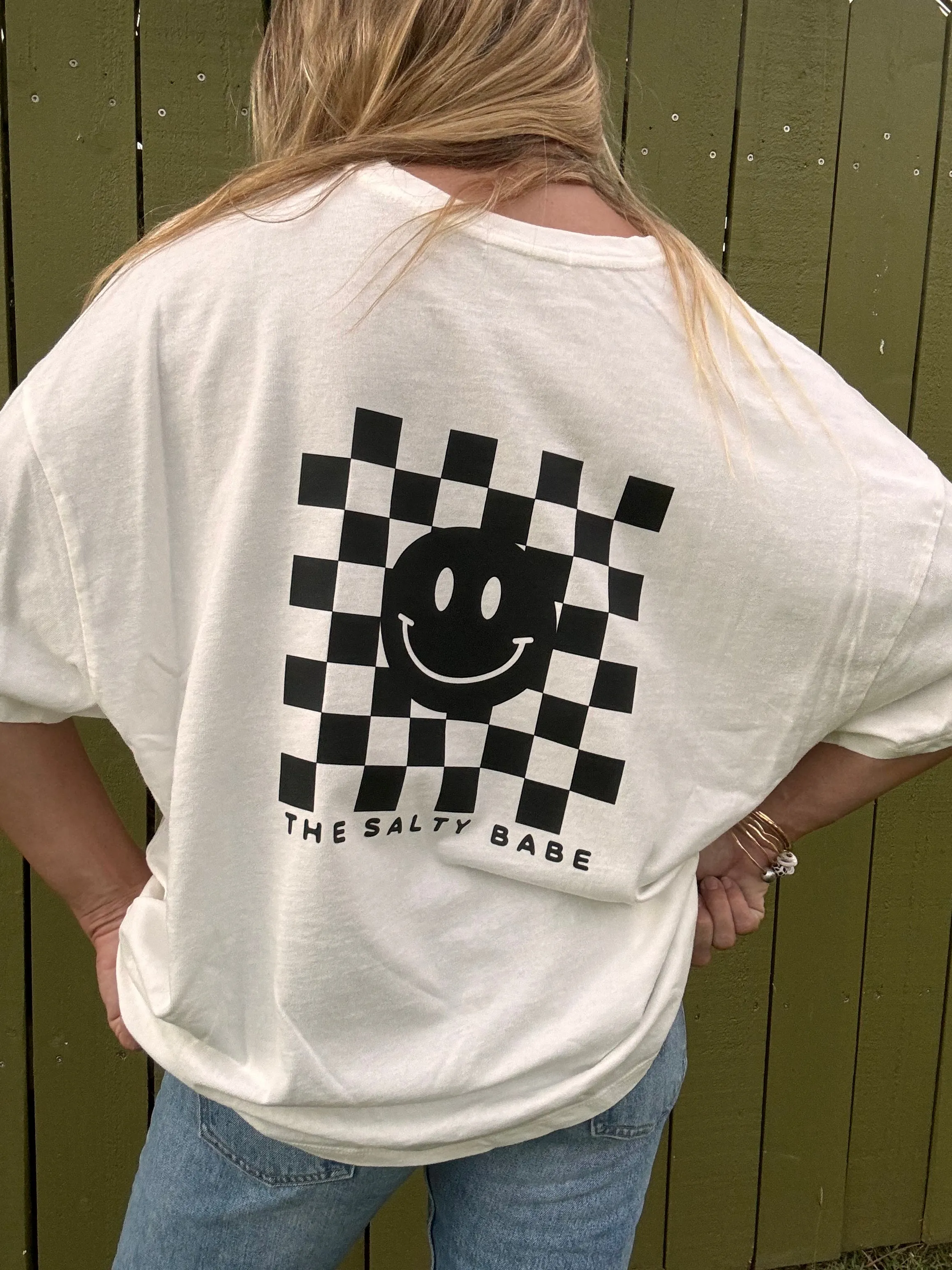 Check My Smile Übergrößen-T-Shirt - Weiß