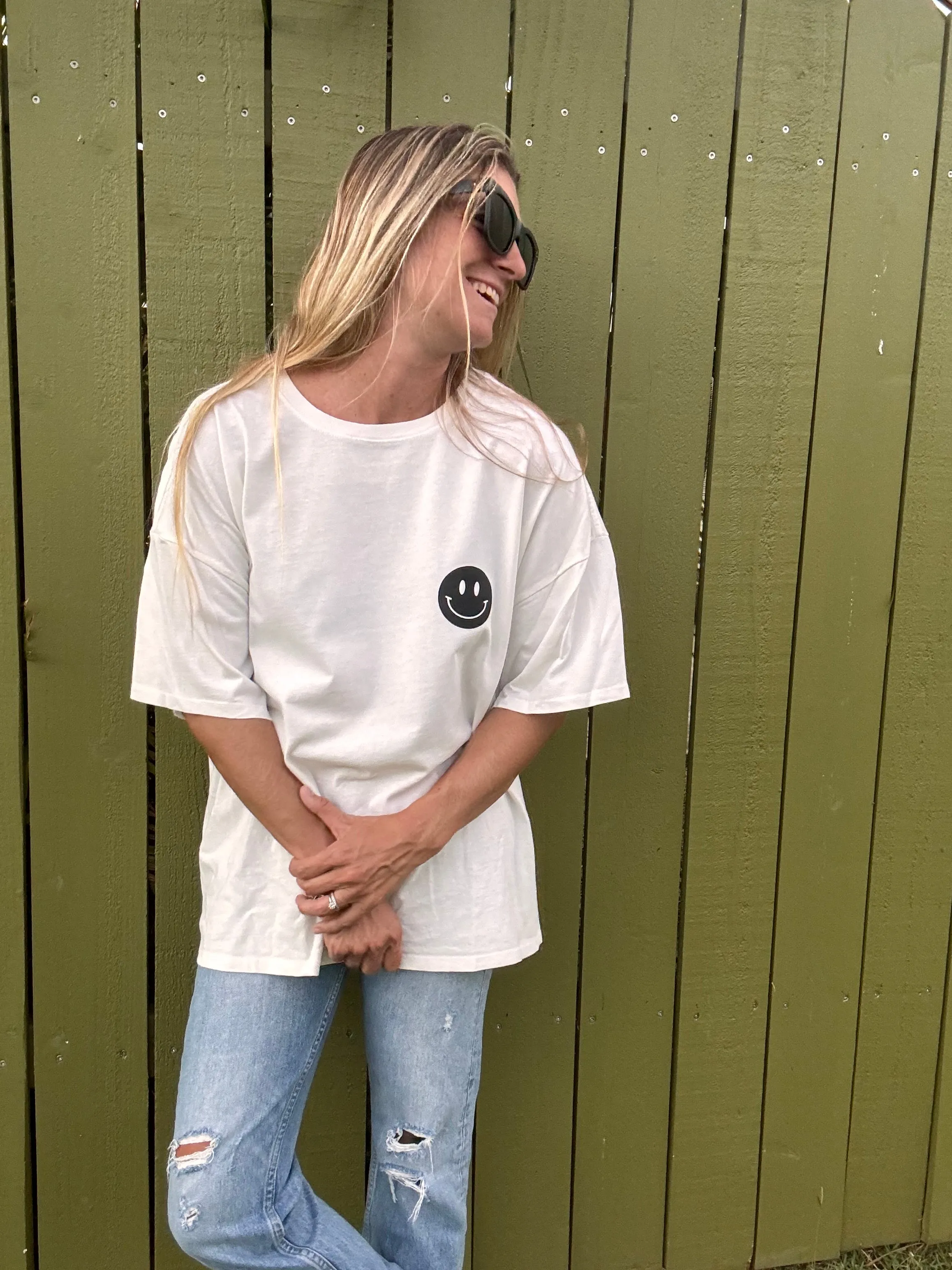 Check My Smile Übergrößen-T-Shirt - Weiß