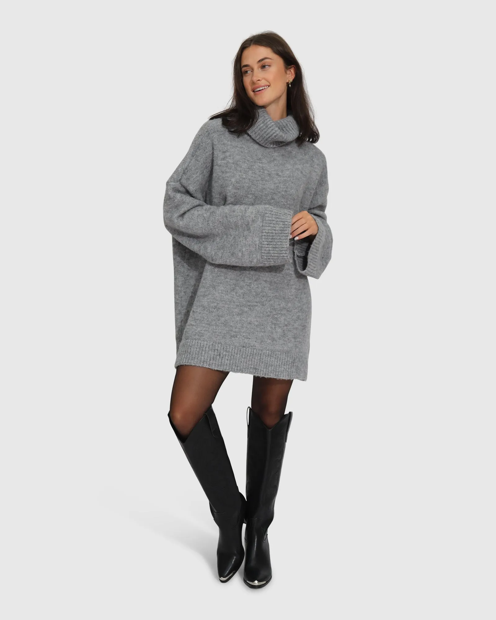 Cuddle Me Übergroßes Tunika-Sweater - Grau