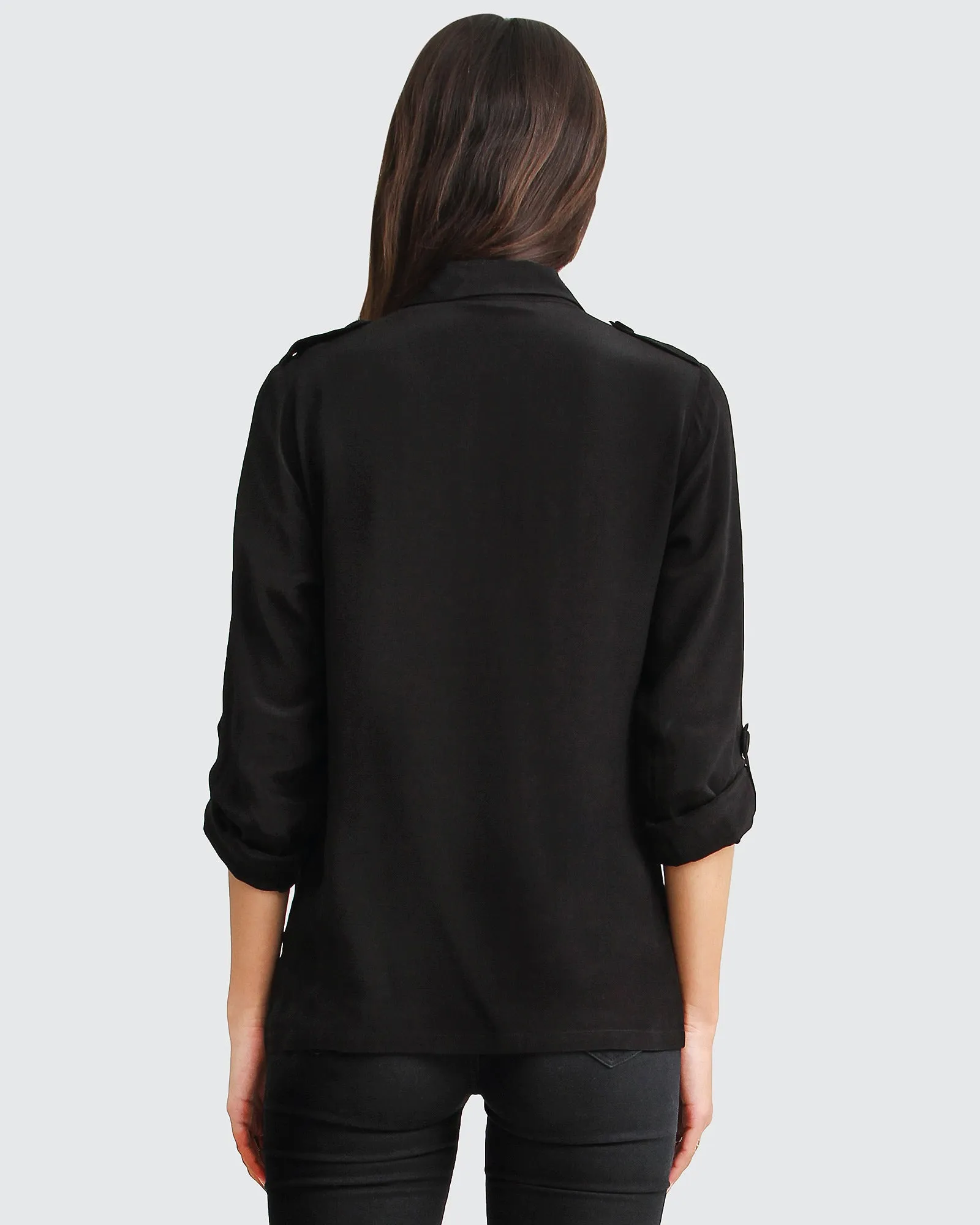 Eclipse Bluse mit aufgerollten Ärmeln - Schwarz