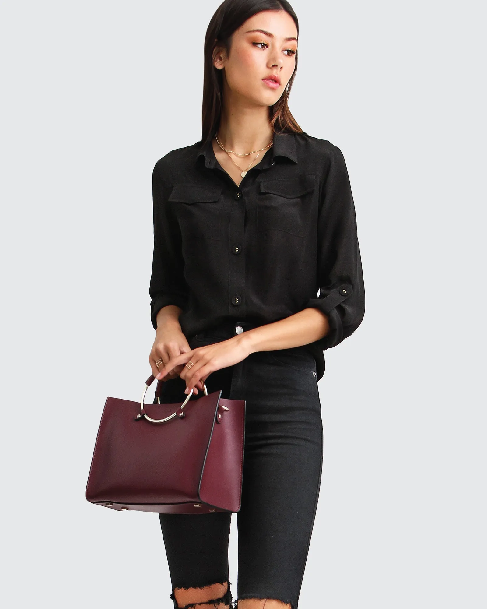 Eclipse Bluse mit aufgerollten Ärmeln - Schwarz