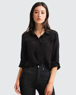 Eclipse Bluse mit aufgerollten Ärmeln - Schwarz