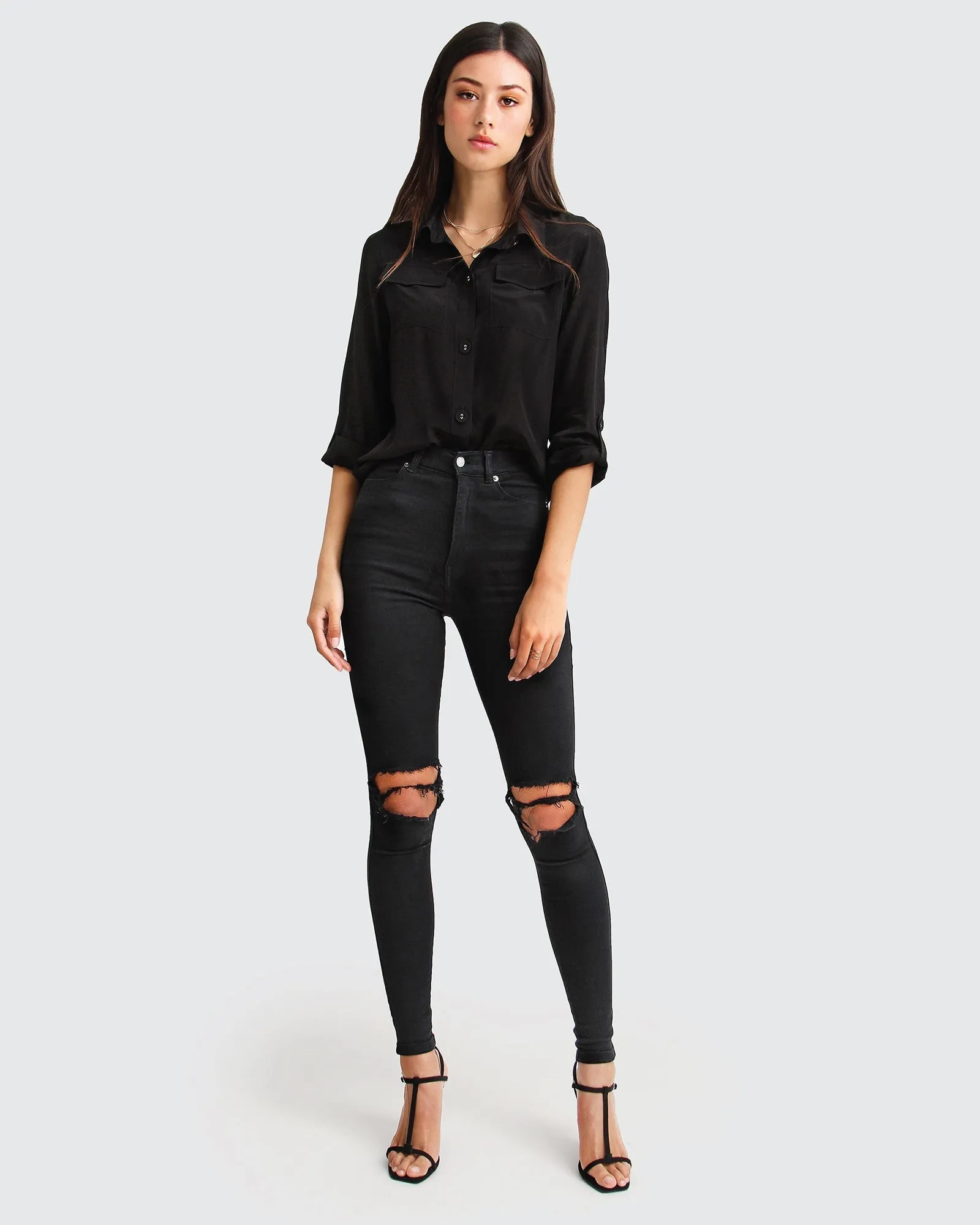 Eclipse Bluse mit aufgerollten Ärmeln - Schwarz