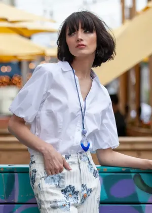 ELENA WANG PUFFÄRMELIGES TOP - WEIß