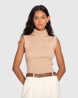 Equation Ärmelloser Rollkragenpullover - Kamel