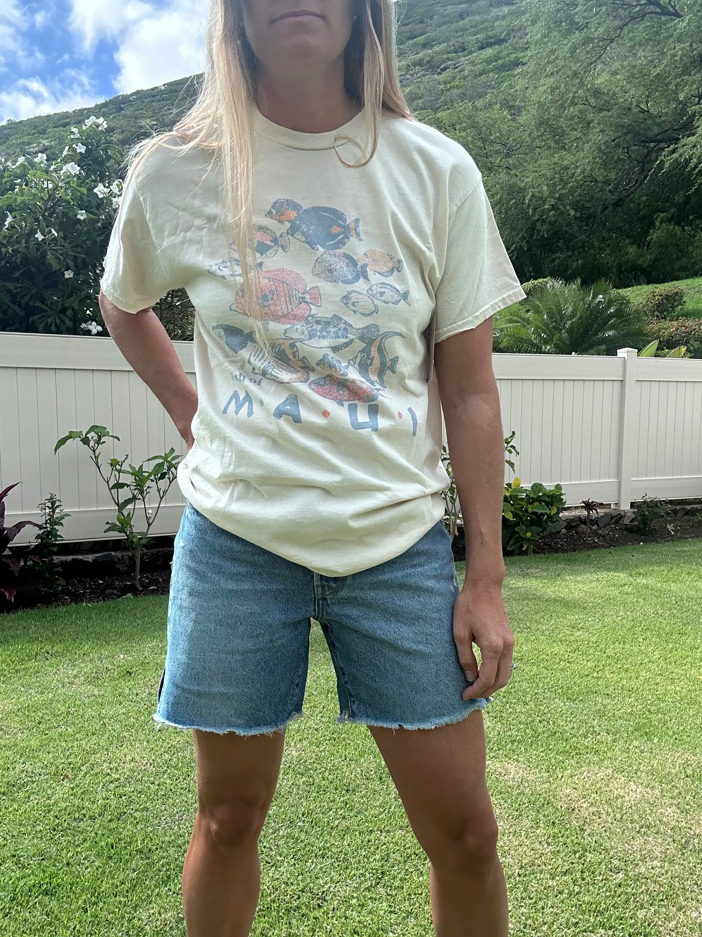 Secondhand T-Shirt mit Fisch von Maui-Motiv
