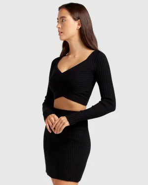 Forget Me Not Strick Crop - Schwarz