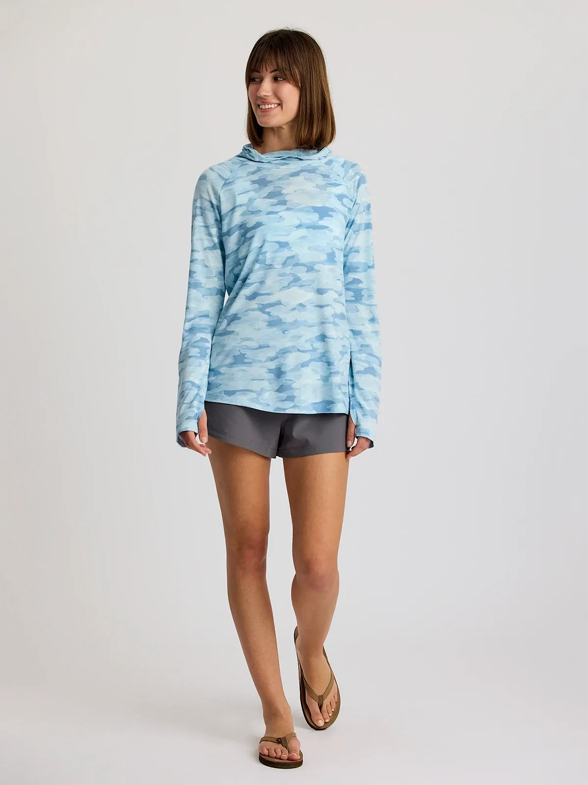 Free Fly Bamboo Leichte Kapuzenjacke II Langarm-Shirt – Seasmoke Camo Surf Blau