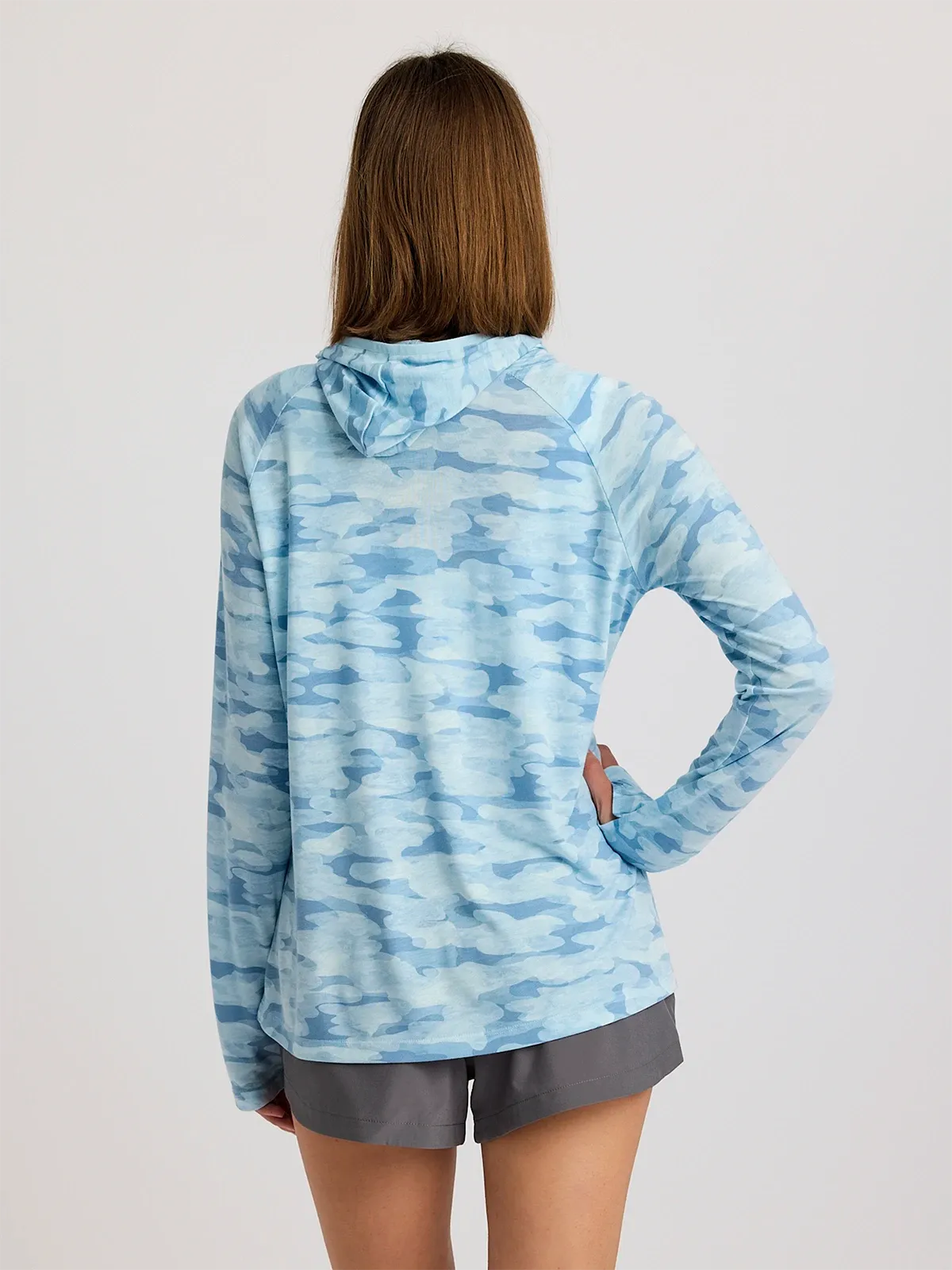 Free Fly Bamboo Leichte Kapuzenjacke II Langarm-Shirt – Seasmoke Camo Surf Blau
