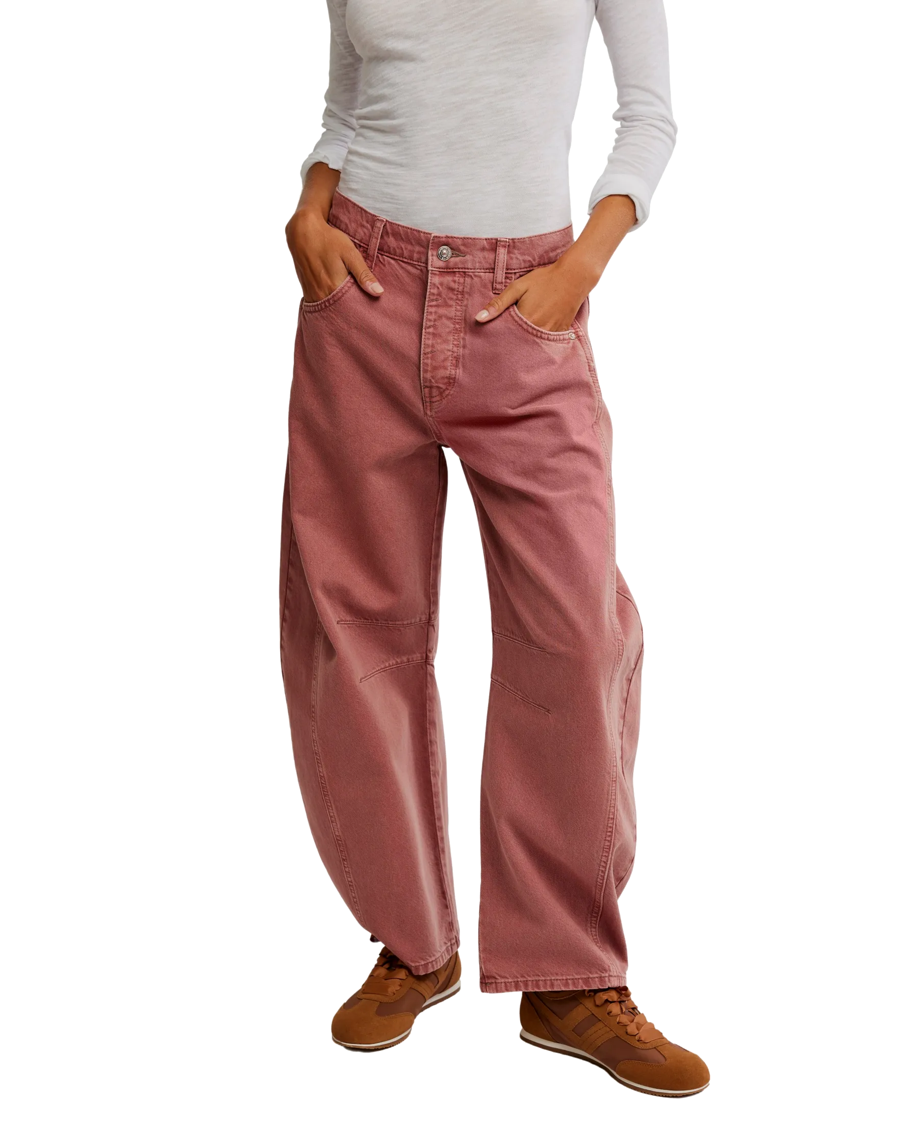 Free People Kleidung Glücksbringer Mid-Rise Barrel Hose in Sunsetter