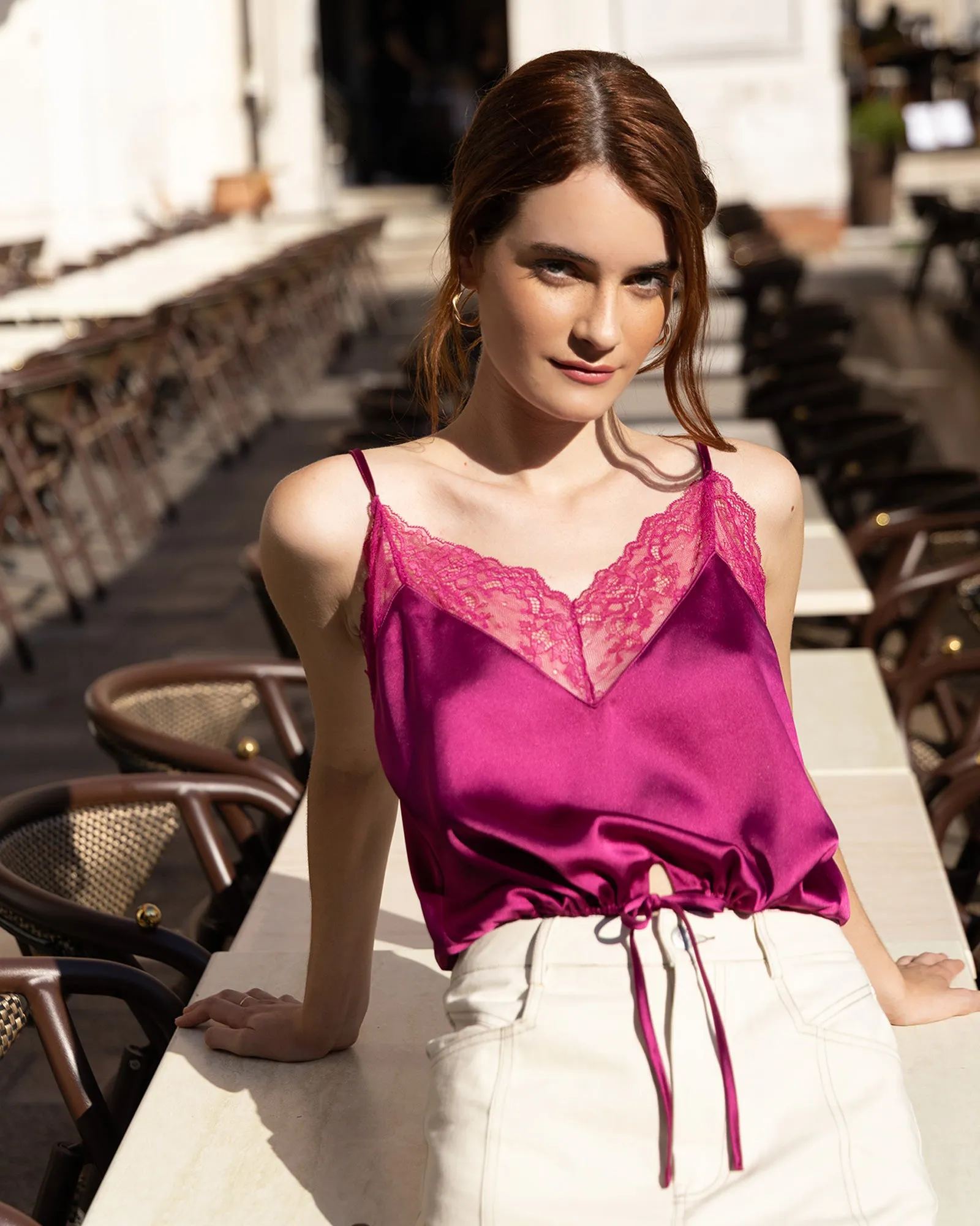 Freitagabend Spitzen Cami - Fuchsia