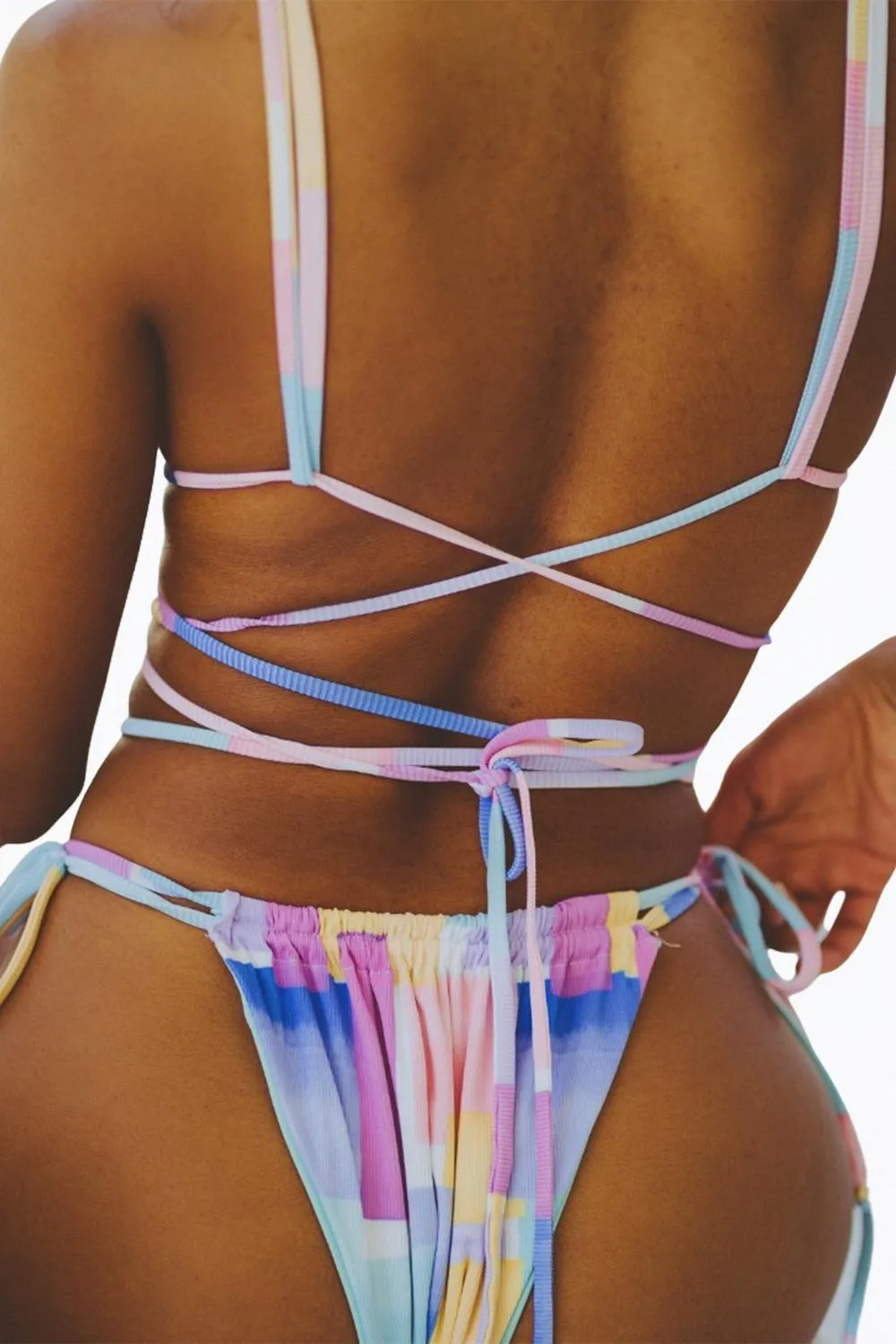Indigo Retro Rippen-Bikiniunterteil in Pastellformen