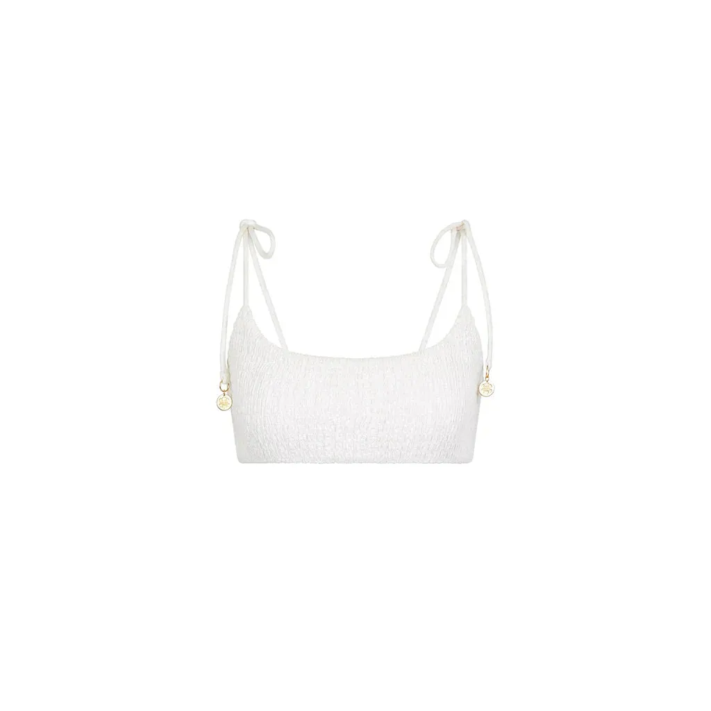 KULANI KINIS Einfaches Rüschen-Bändchen-Crop-Top - Naturweiß