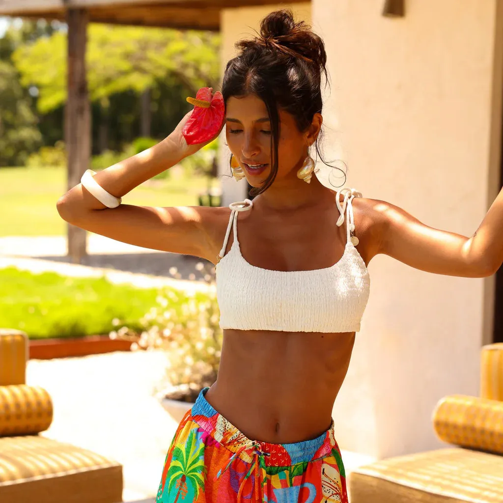 KULANI KINIS Einfaches Rüschen-Bändchen-Crop-Top - Naturweiß