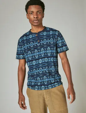 Lucky Brand Indigo Jersey Aztec Print Kurzarm Henley # 419 Indigo Lucky Brand