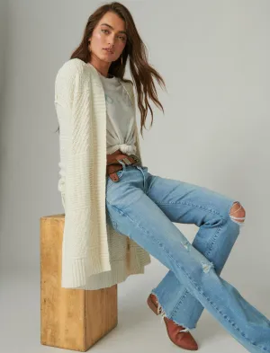 Lucky Brand Langer Strukturierter Cardigan Creme Lucky Brand