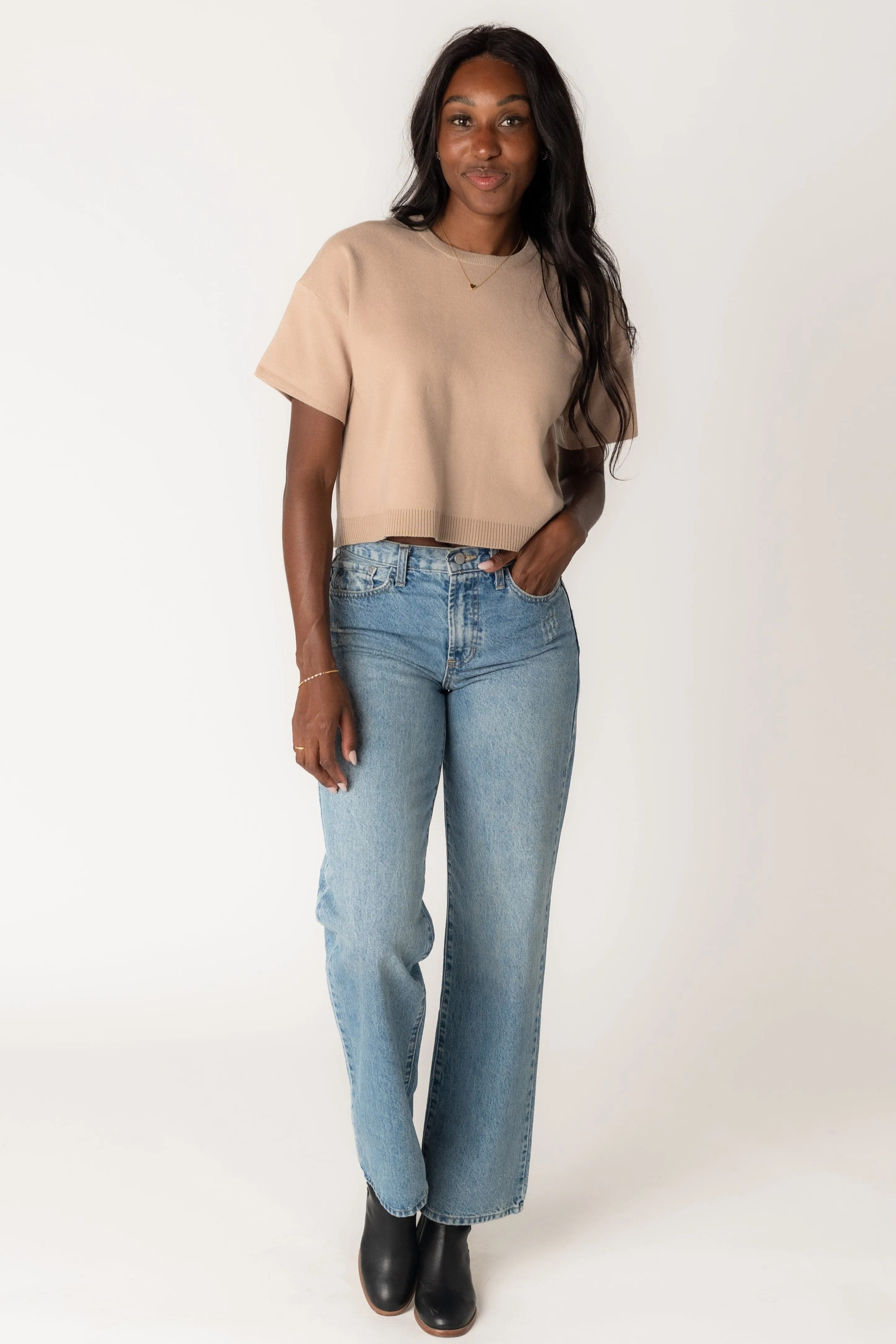 Macy Relaxed Crop-Pullover - Taupe