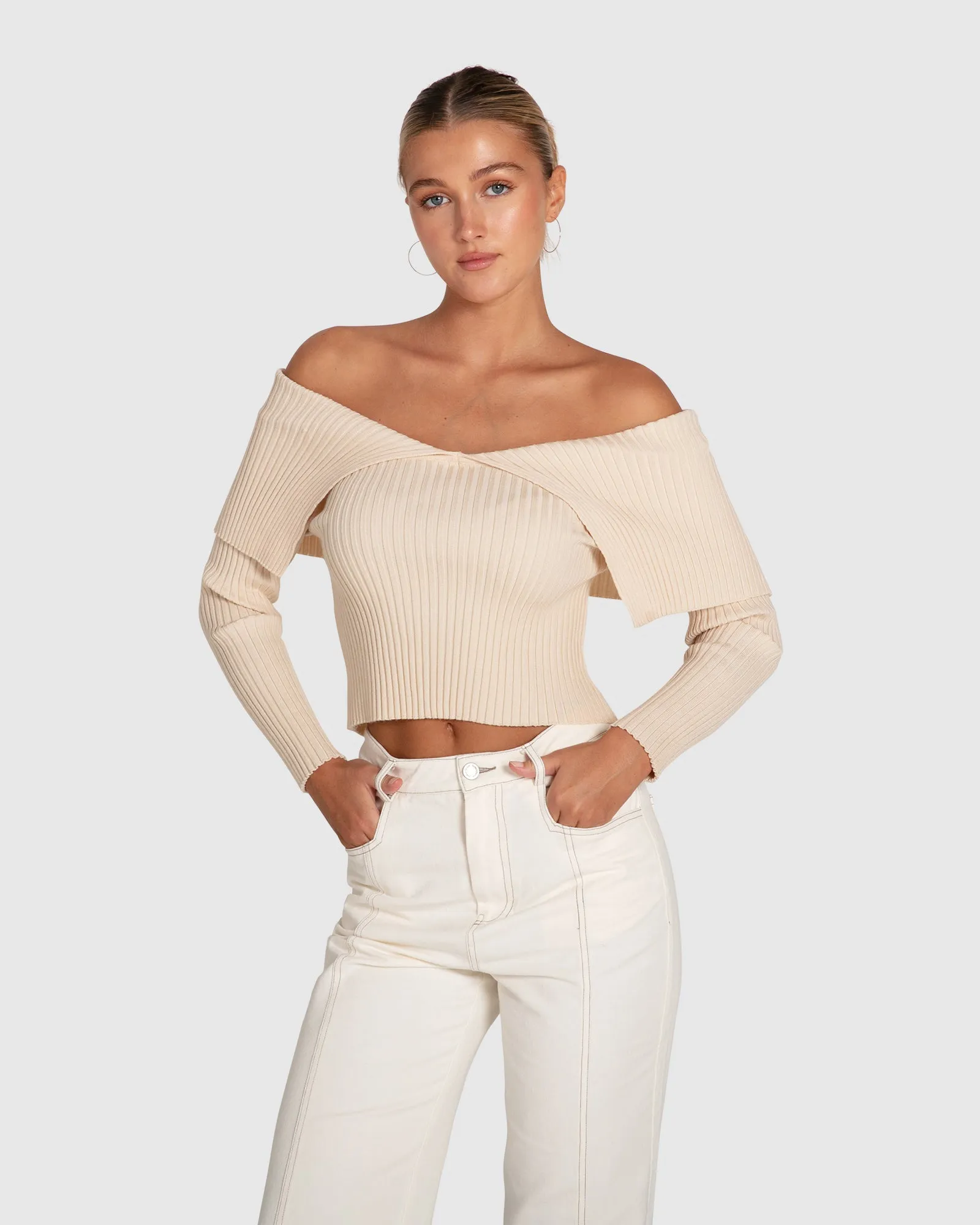 More Than Words Kragenloser Strickpullover - Creme