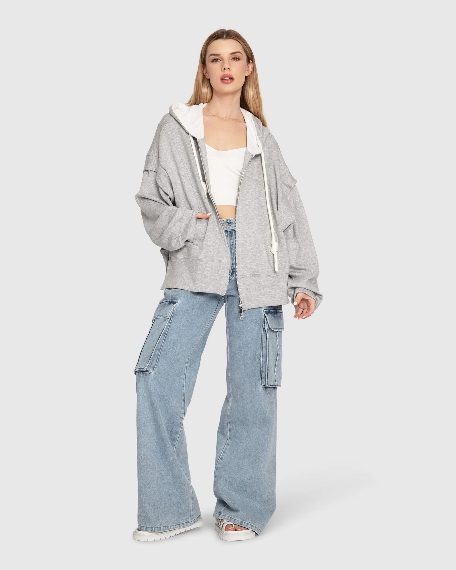 No Ordinary Love Zip Hoodie - Grau Meliert