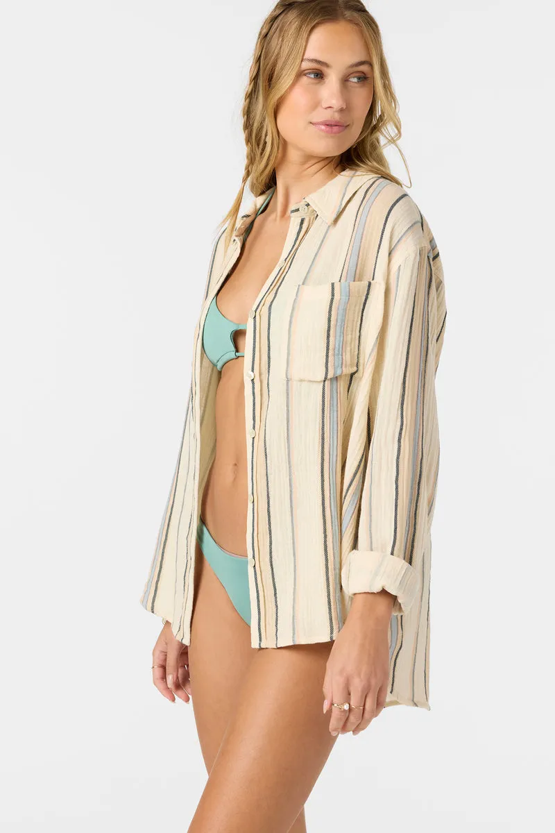 O'Neill Leni Streifen Lockeres Langarm-Shirt - Tapioka