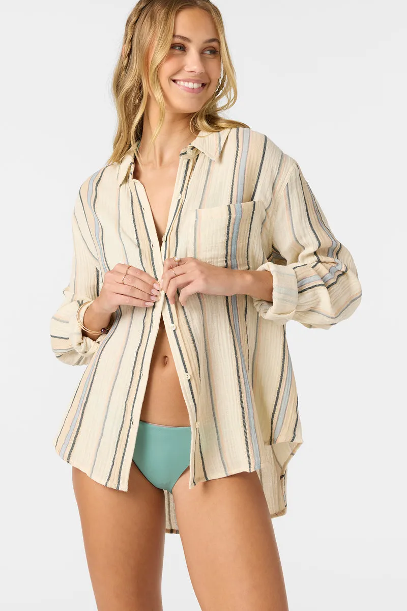 O'Neill Leni Streifen Lockeres Langarm-Shirt - Tapioka