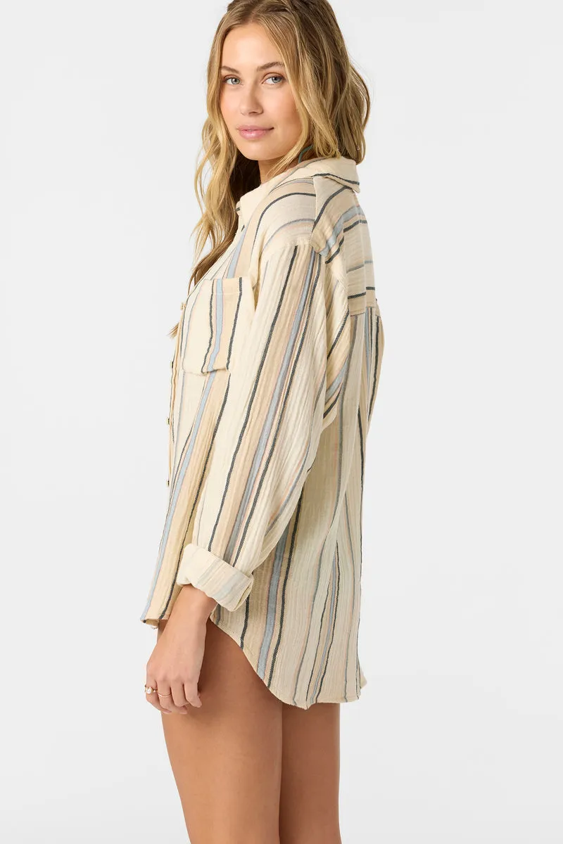 O'Neill Leni Streifen Lockeres Langarm-Shirt - Tapioka
