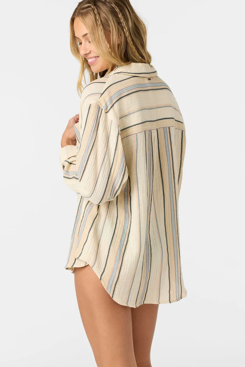 O'Neill Leni Streifen Lockeres Langarm-Shirt - Tapioka