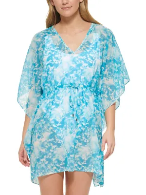 Damen bedrucktes Umhang-Kleid mit Kordelzug