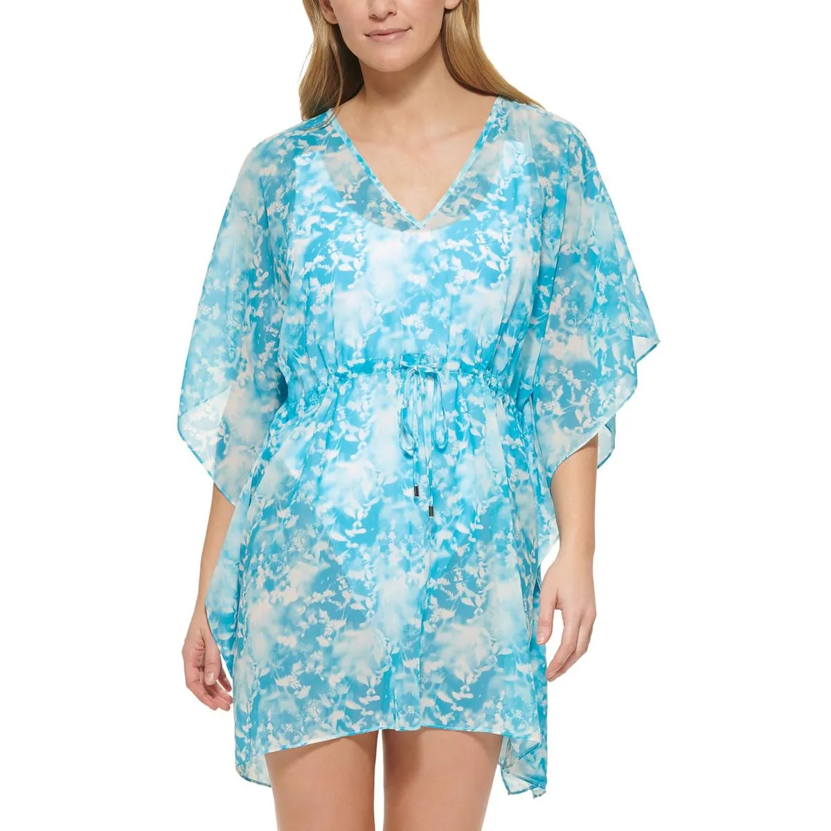 Damen bedrucktes Umhang-Kleid mit Kordelzug