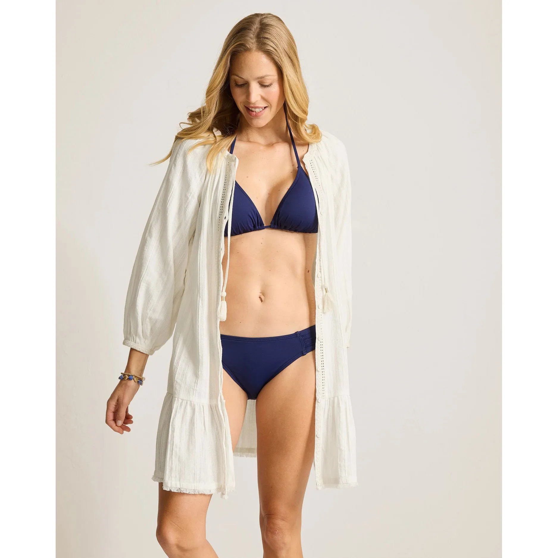 Damen Tommy Bahama Bademode Tommy Bahama Mykonos Texturiertes Knopfkleid als Strandumhang - Kokosnuss