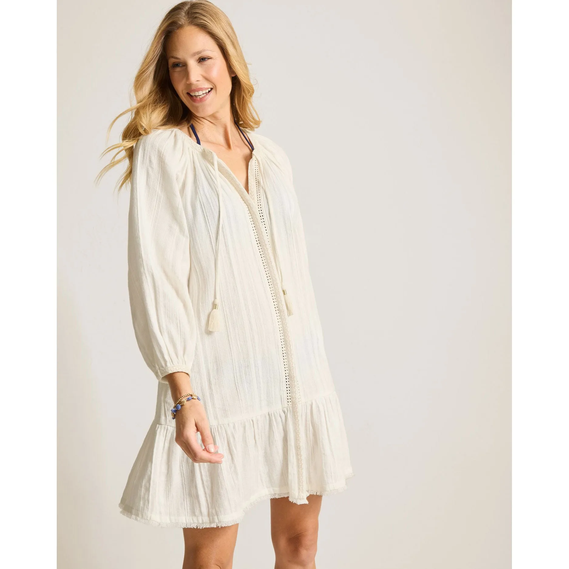Damen Tommy Bahama Bademode Tommy Bahama Mykonos Texturiertes Knopfkleid als Strandumhang - Kokosnuss