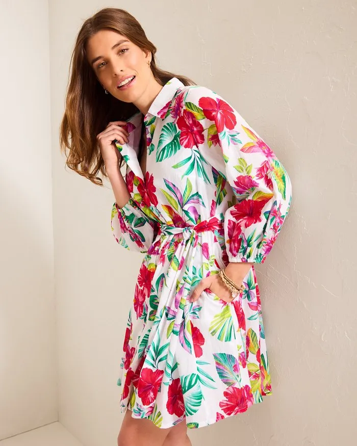 Damen Tommy Bahama Bademode Tommy Bahama Damen Fiesta Blumen Shirtkleid Badebekleidung - Weiß