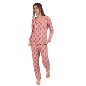 Damen-Zweiteiler aus Baumwolle, locker sitzender Schlafanzug Koala Pink