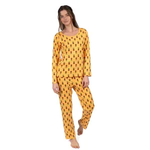 Damen-Zweiteiler aus Baumwolle, locker sitzender Schlafanzug, Ananas-Muster