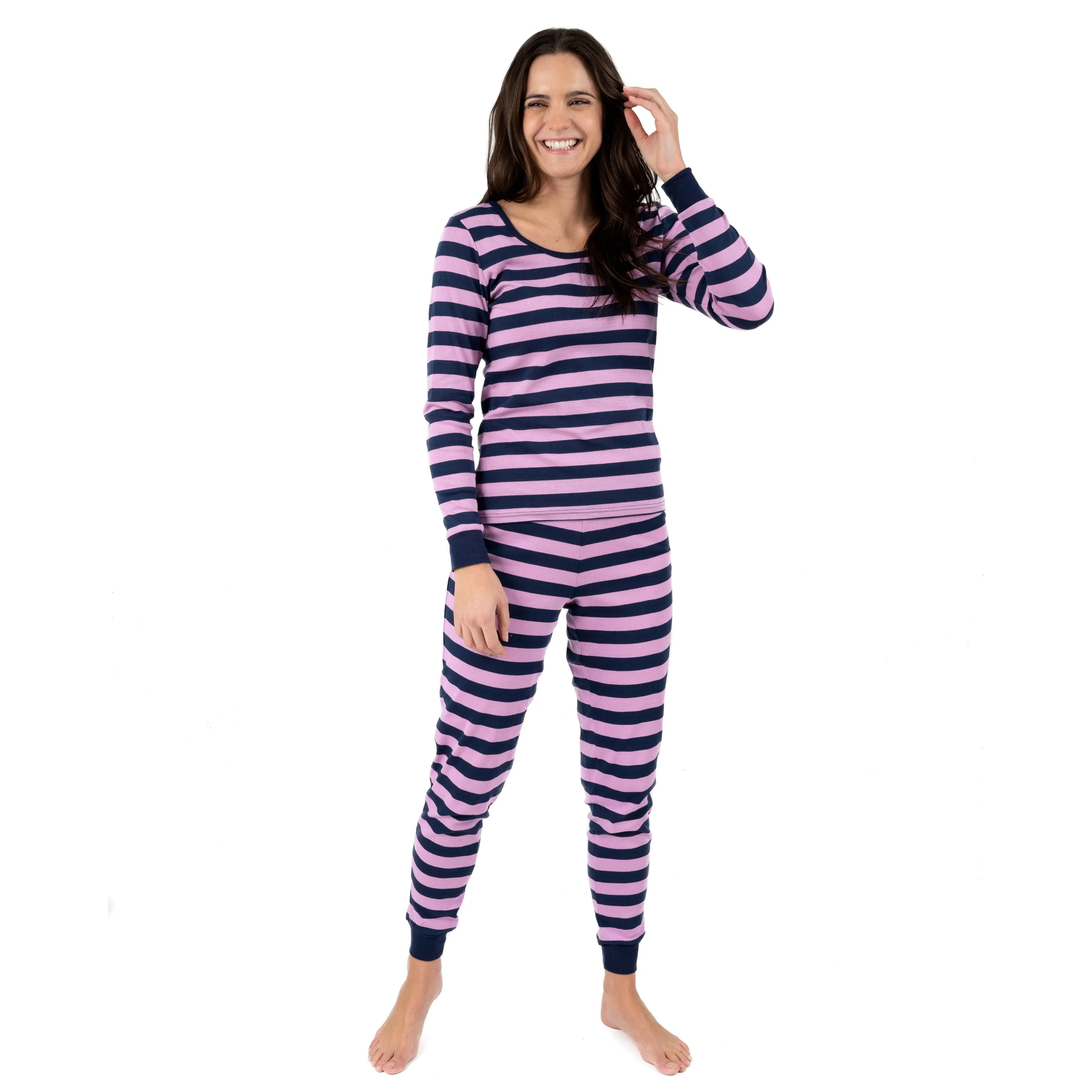 Damen-Zweiteiler Baumwoll-Pyjamas Gestreift