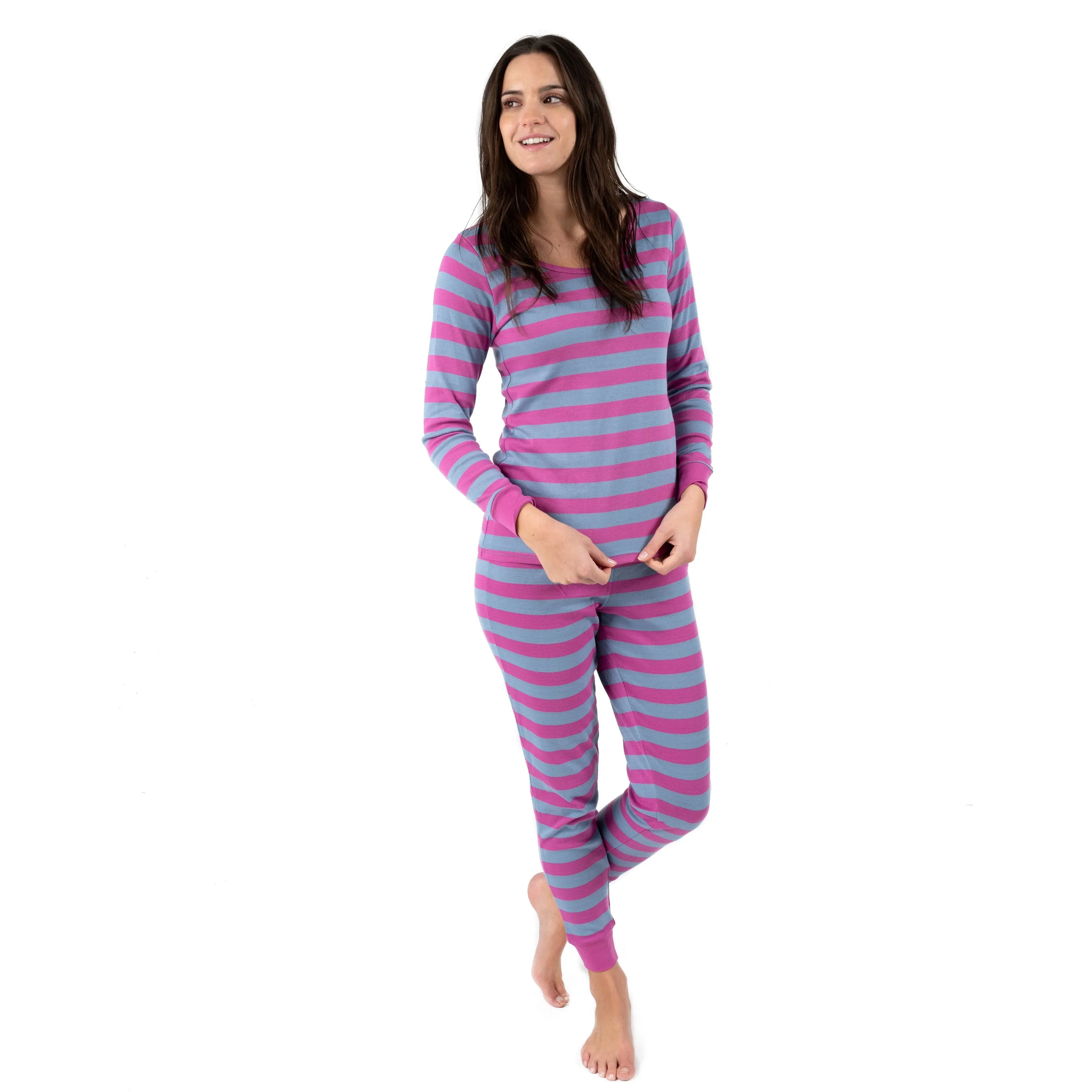 Damen-Zweiteiler Baumwoll-Pyjamas Gestreift
