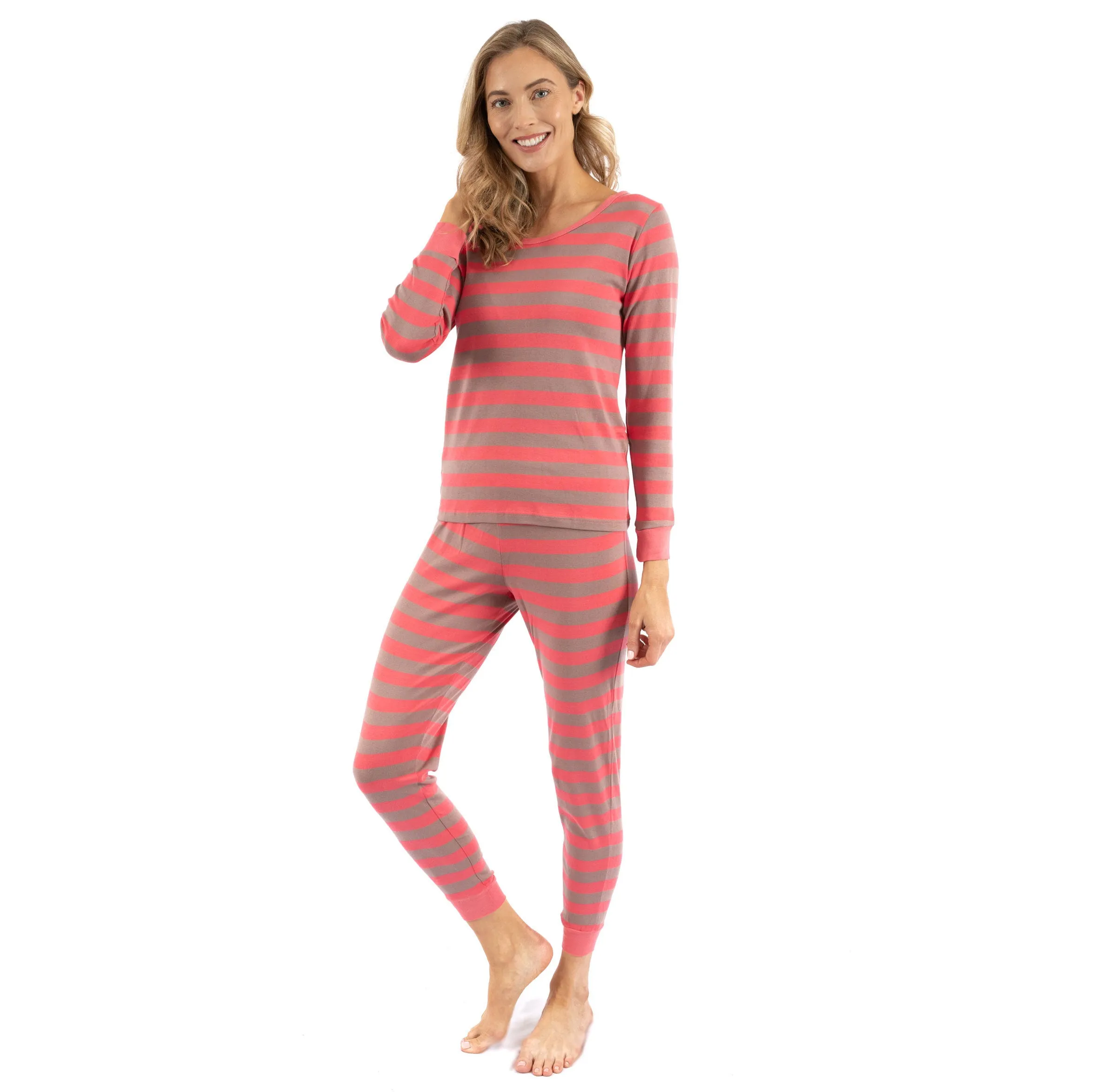 Damen-Zweiteiler Baumwoll-Pyjamas Gestreift