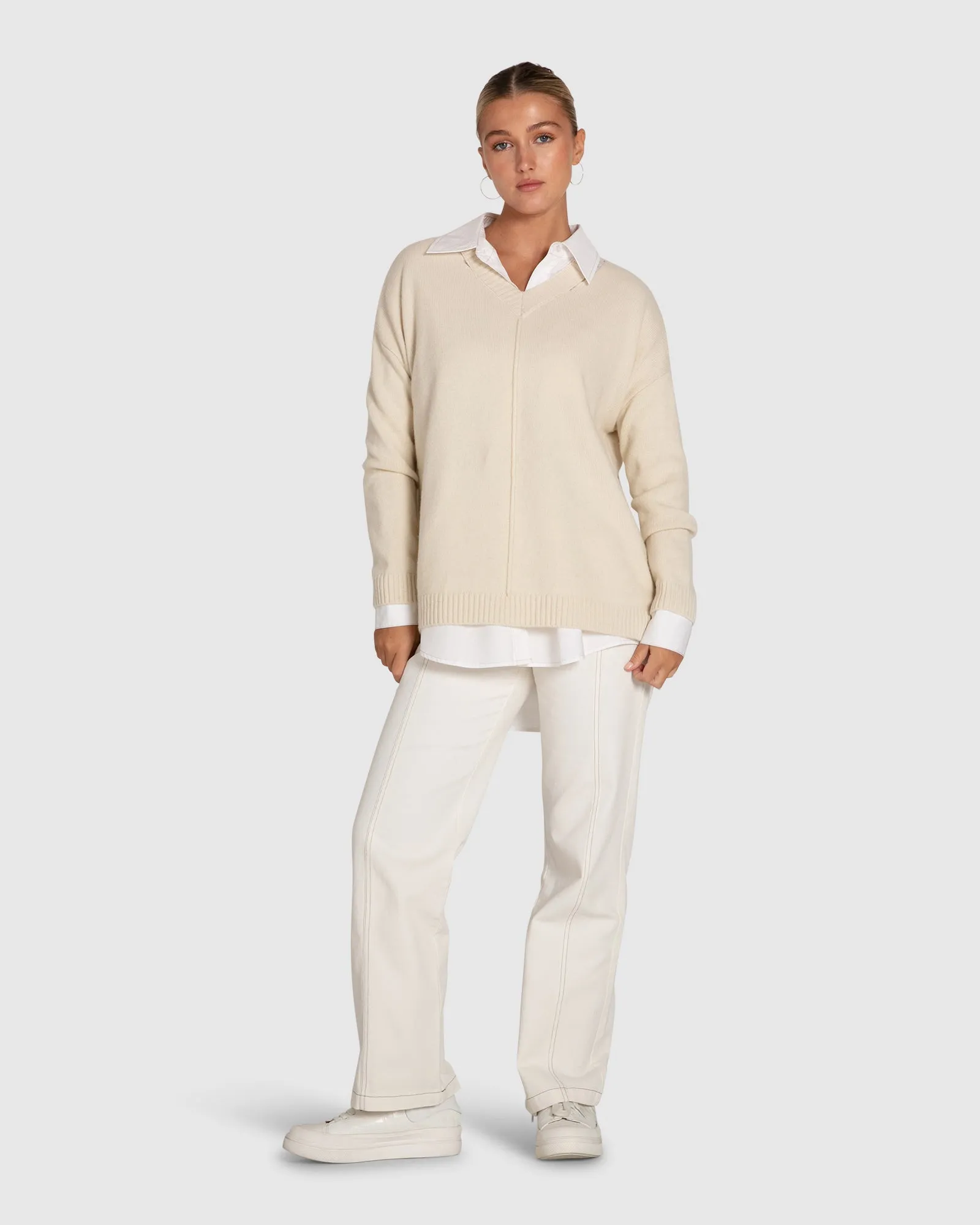 Wonder Of You Kaschmir-Mix Übergroßer Pullover - Creme