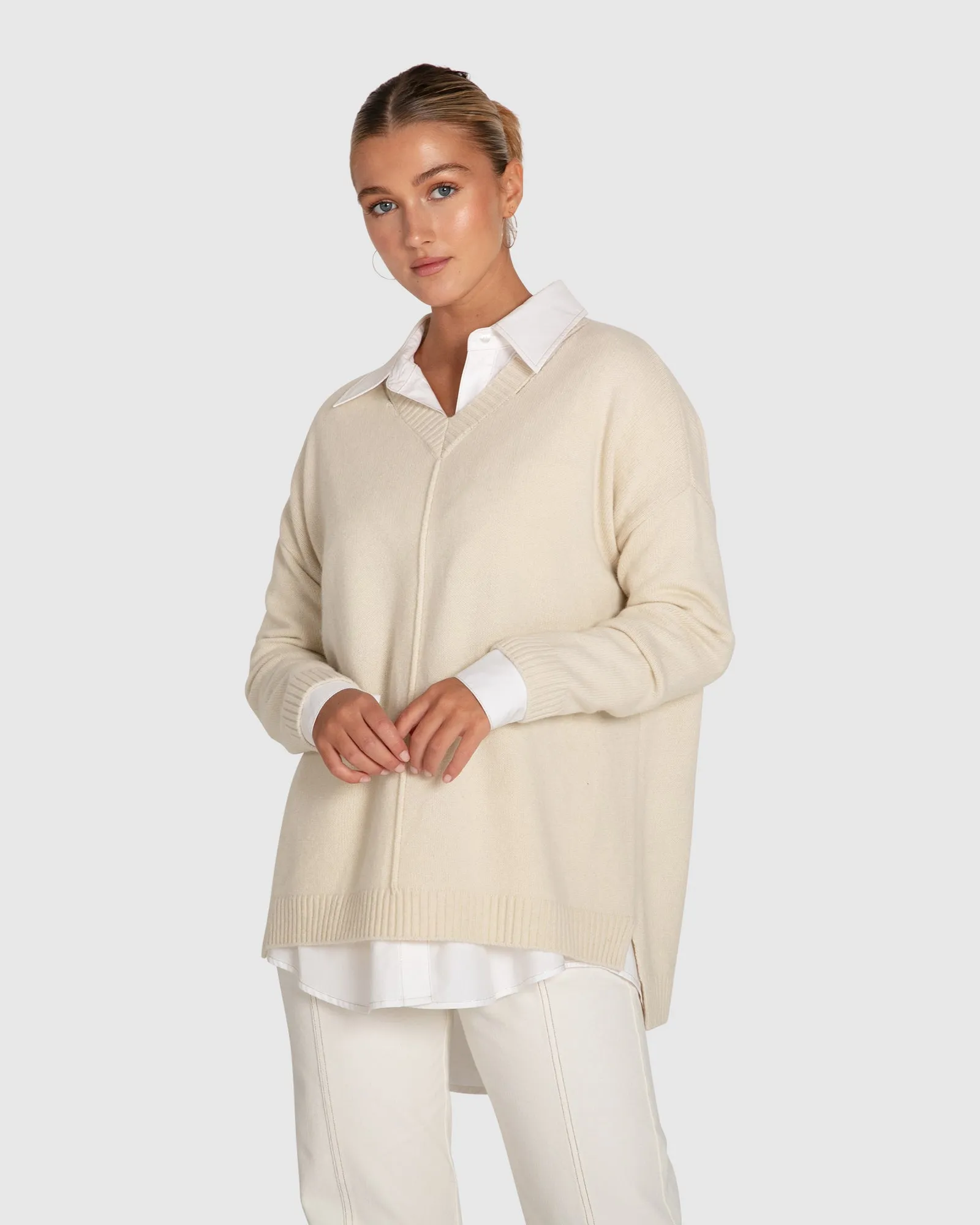 Wonder Of You Kaschmir-Mix Übergroßer Pullover - Creme